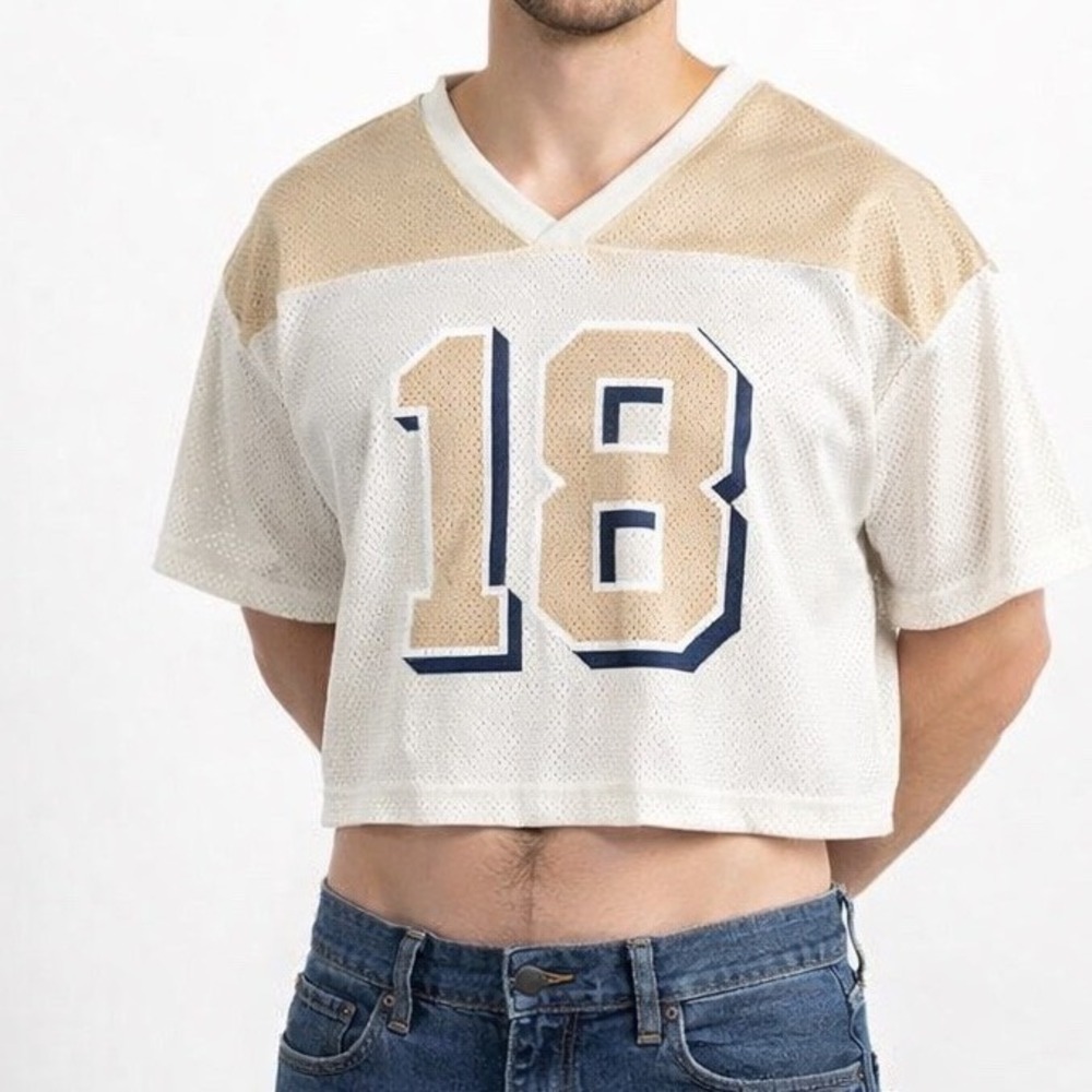 Urban Outfitters Mesh Jersey Shirt Mens Medium Beige White 18 Graphic VNeck